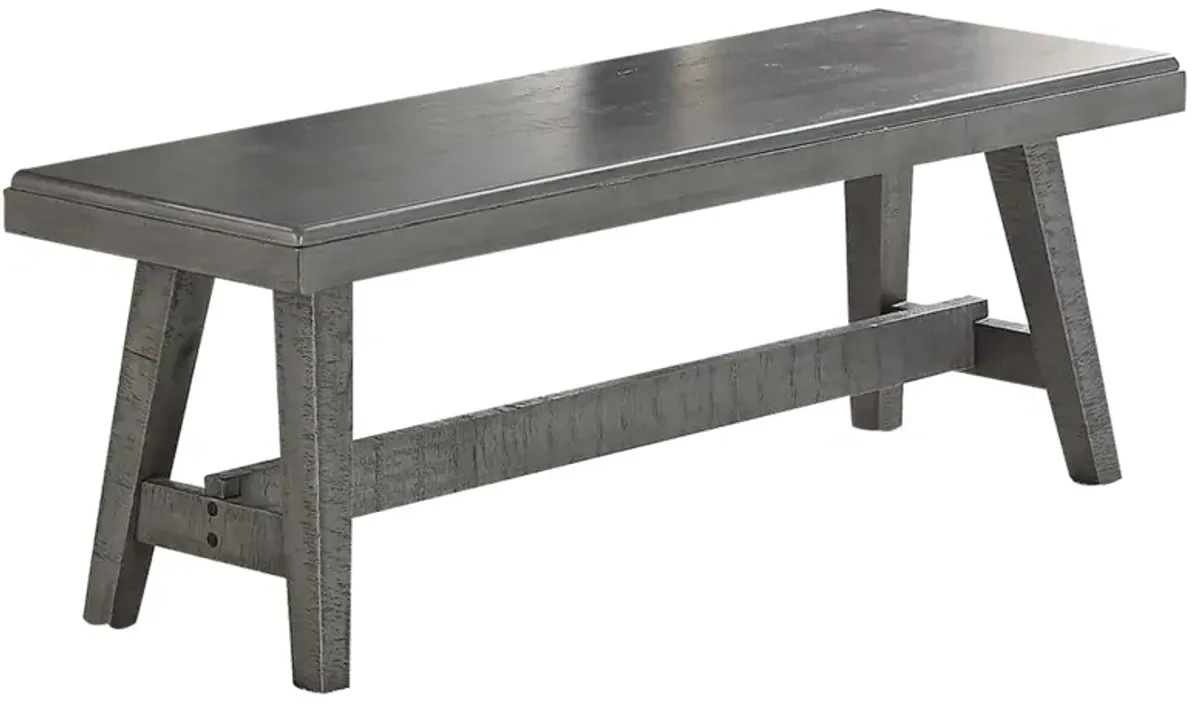 Alix 54 Inch Elegant Wood Dining Bench with Tapered Legs, Distressed Gray-Benzara