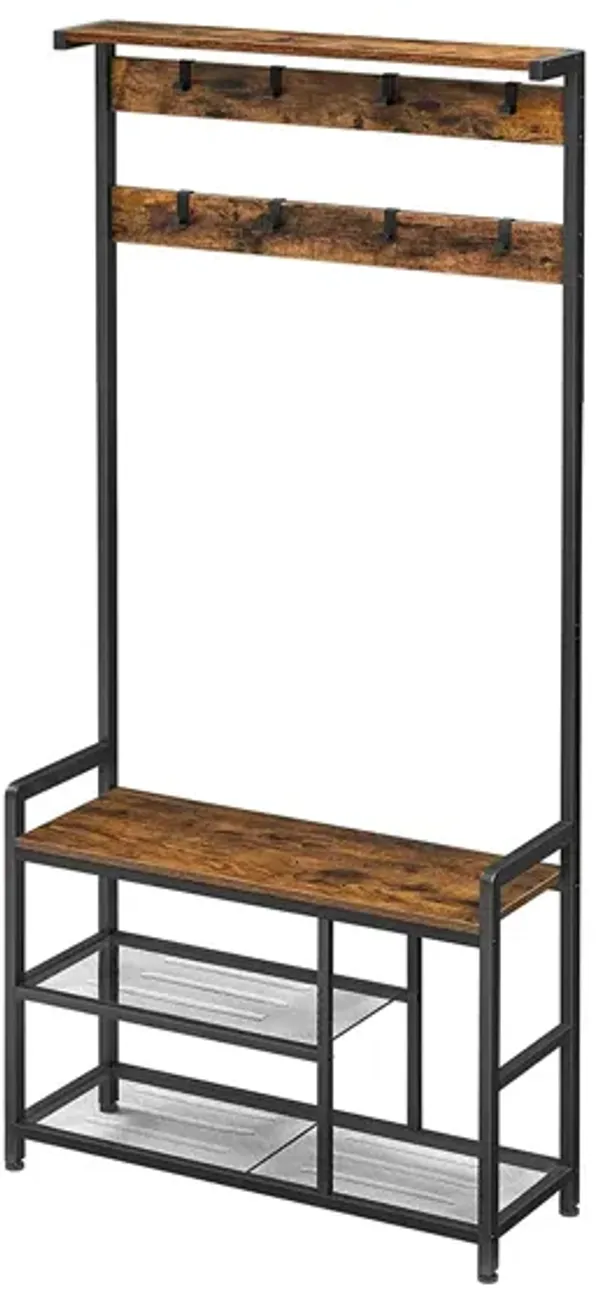 Hivvago Hall Tree Rustic Brown and Black