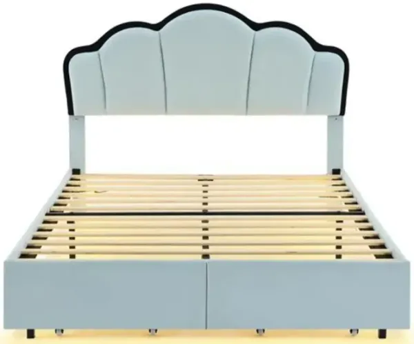 Upholstered Princess Platform Bed with LED Lights & 2 Storage Drawers