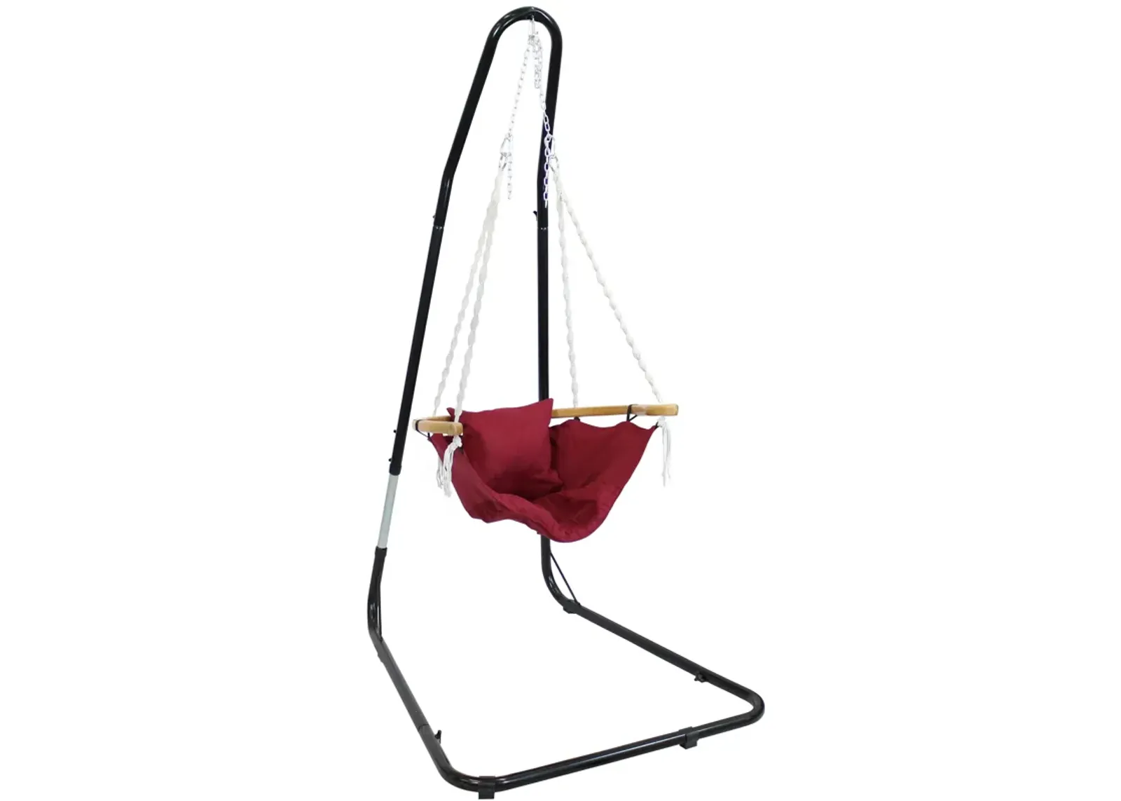 Sunnydaze Fabric Hammock Chair with Wood Armrest and Steel Stand - Red