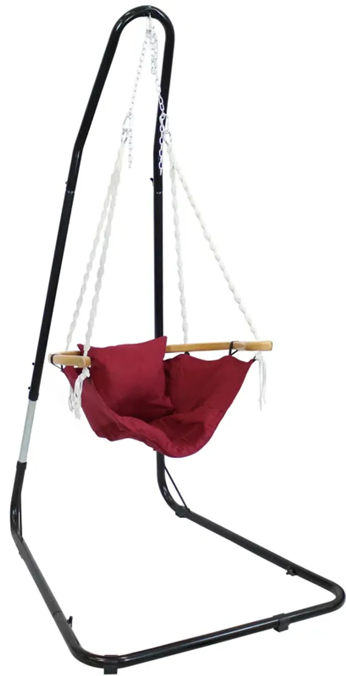 Sunnydaze Fabric Hammock Chair with Wood Armrest and Steel Stand - Red