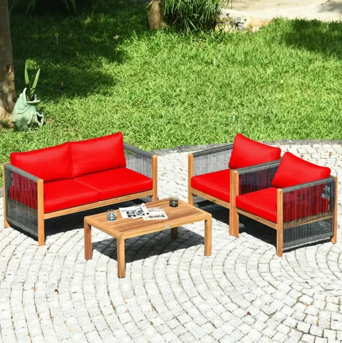 Hivvago 4 Pieces Acacia Wood Sofa Set with Cushions for Outdoor Patio