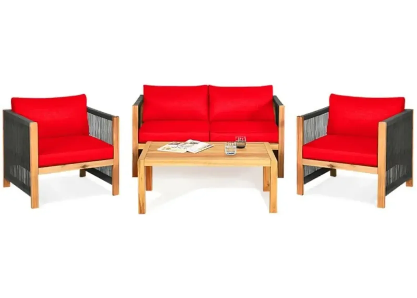 Hivvago 4 Pieces Acacia Wood Sofa Set with Cushions for Outdoor Patio