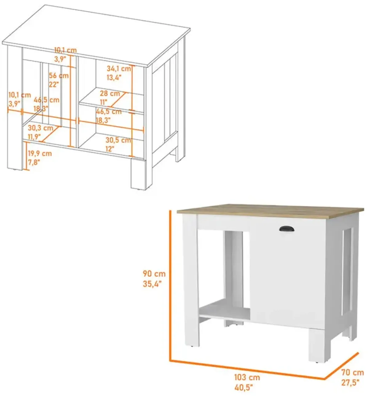 Vancouver 1-Door Kitchen Island With Open Shelf White And Macadamia