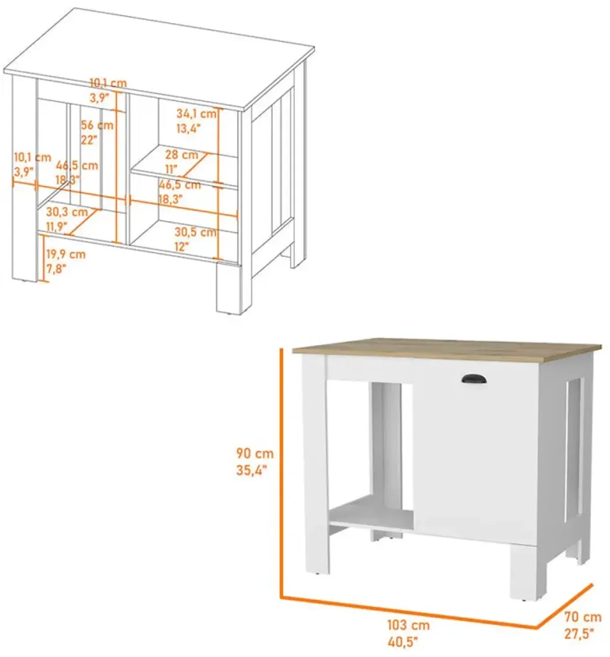 Vancouver 1-Door Kitchen Island With Open Shelf White And Macadamia