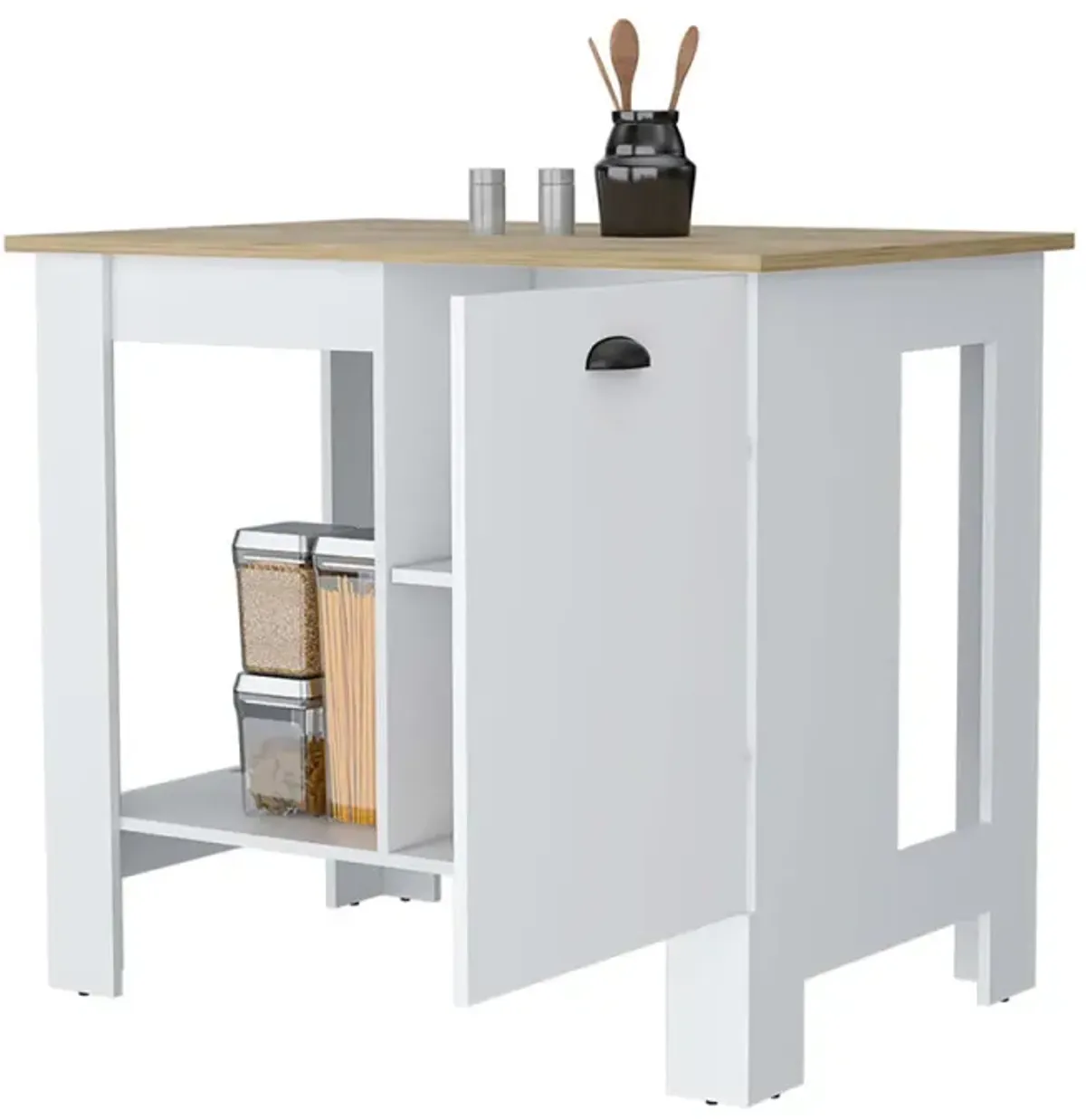 Vancouver 1-Door Kitchen Island With Open Shelf White And Macadamia