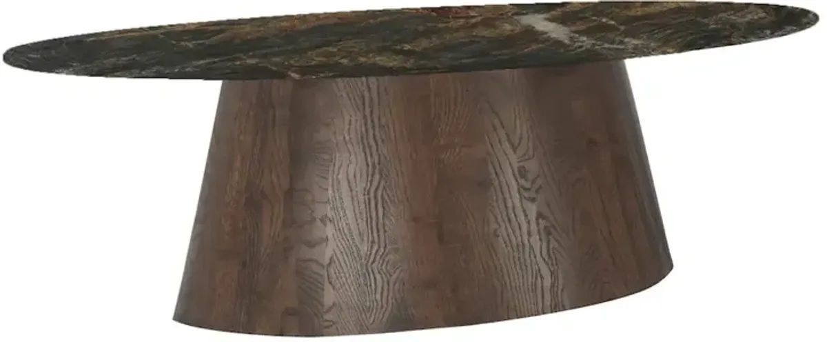 World Interiors Caldera 90 Oval Dining Table in Lava Marble with Dark Oak base