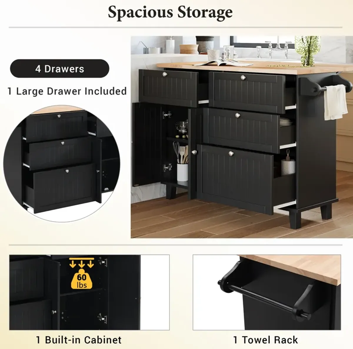 Streamdale Farmhouse Kitchen Island Set With Storage and Seating