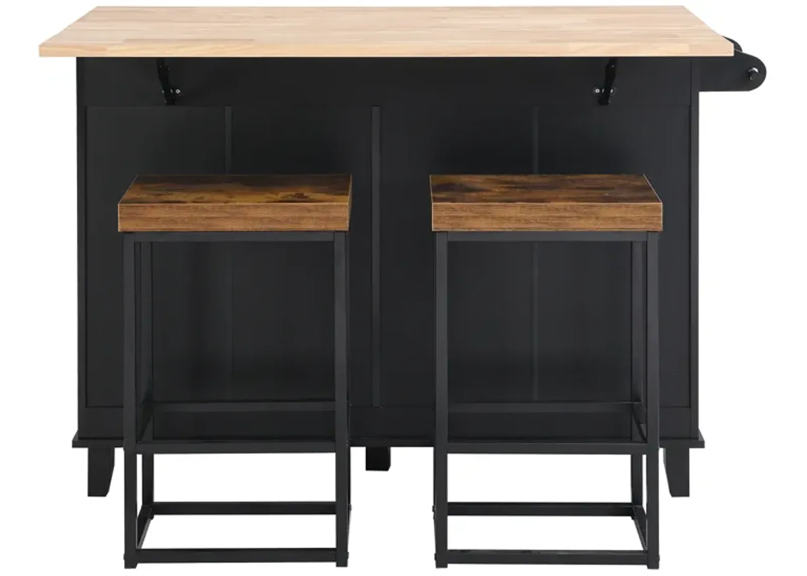 Farmhouse Kitchen Island Set With Drop Leaf And 2 Seatings, Dining Table Set With Storage