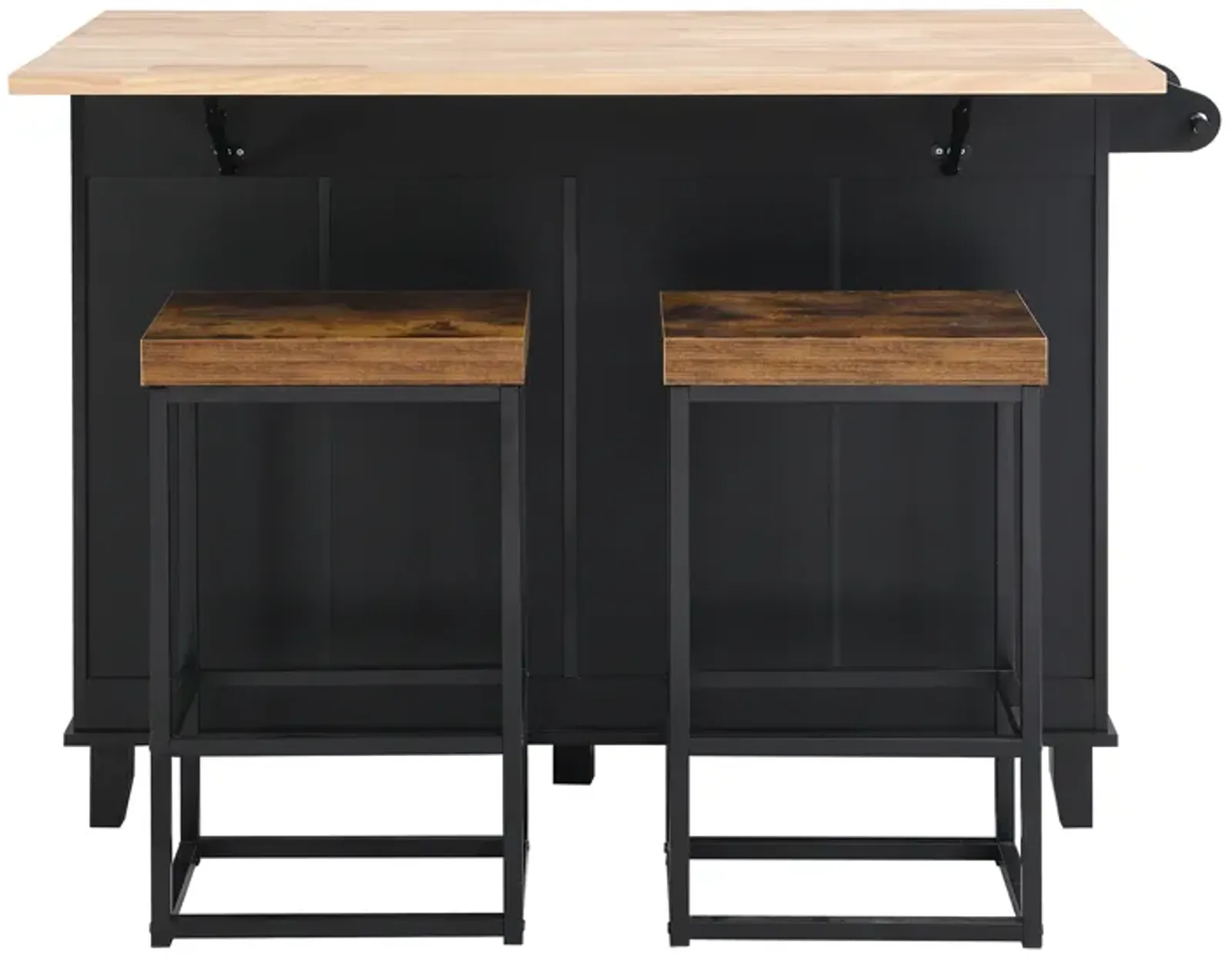 Farmhouse Kitchen Island Set With Drop Leaf And 2 Seatings, Dining Table Set With Storage