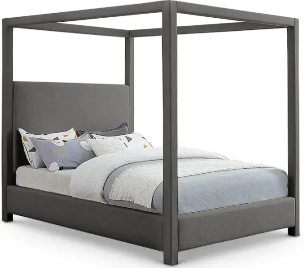 Meridian Furniture Emerson Grey Linen Textured Fabric Queen Bed