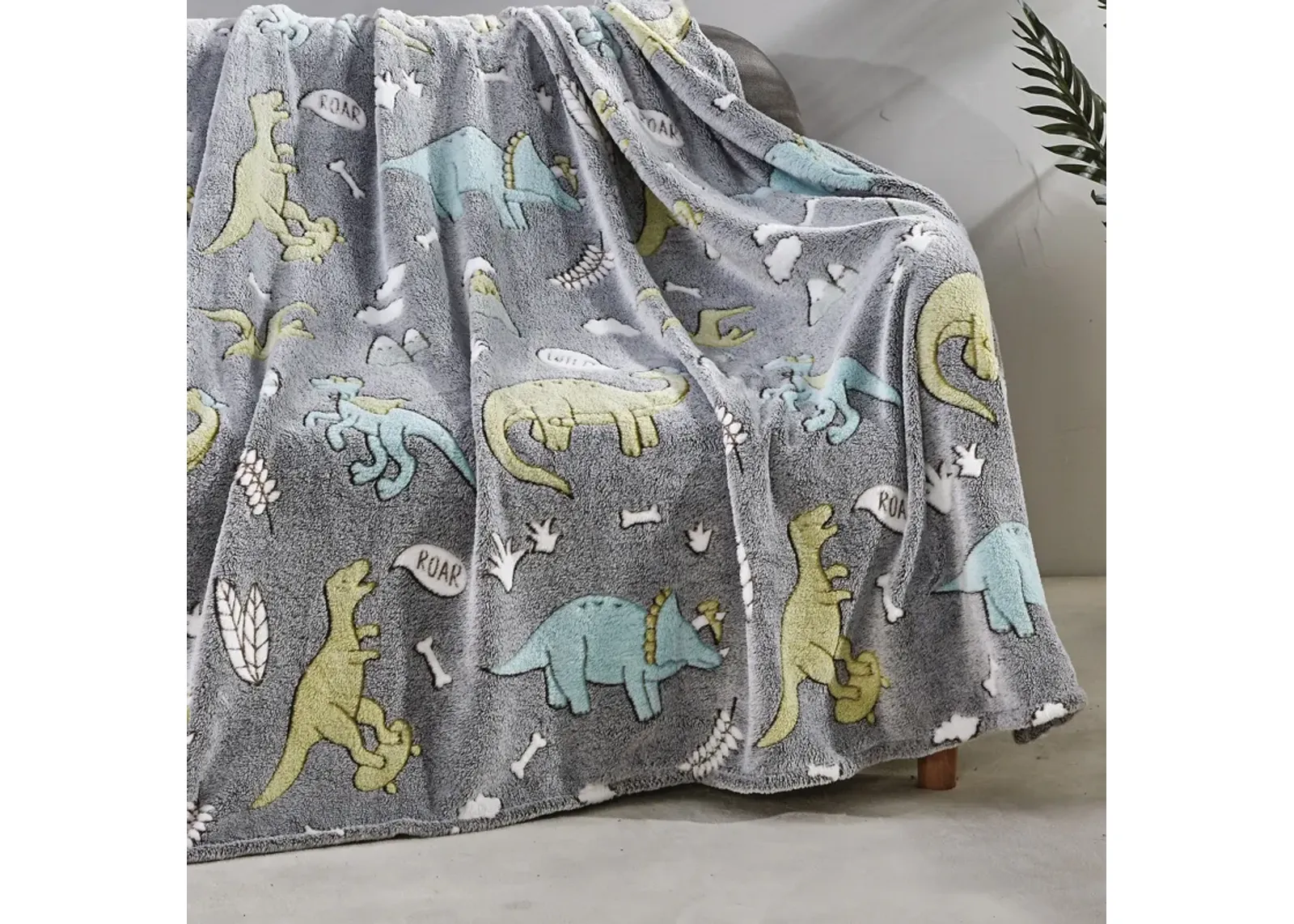 Dino Friends Micro Plush All Season Throw Blanket 50" X 60" Gray by Plazatex