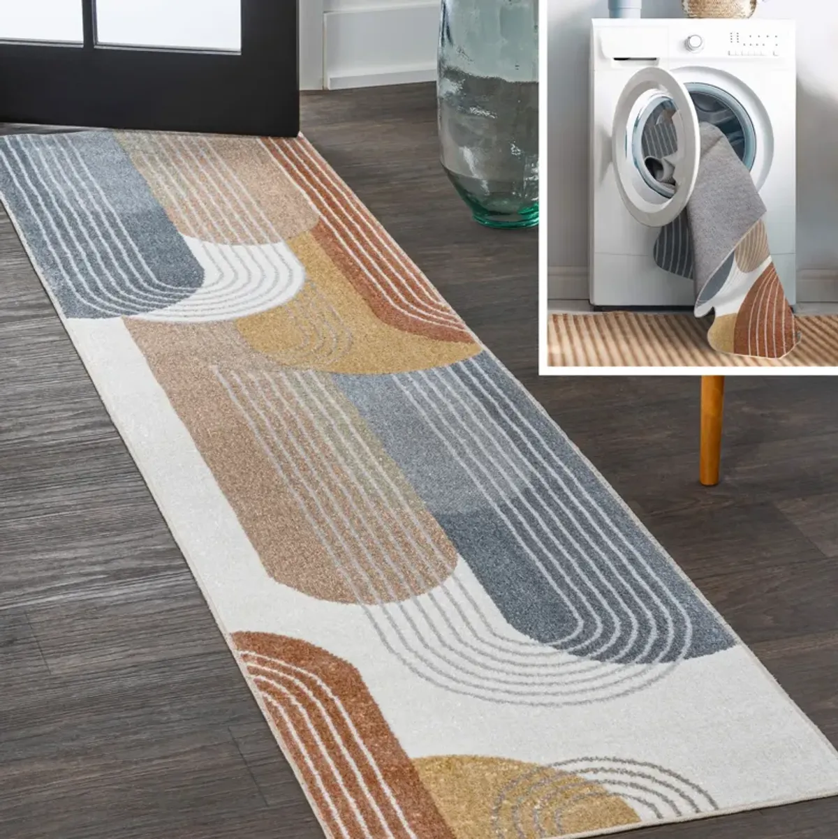 Arches Contemporary Minimalist Machine-Washable Runner Rug