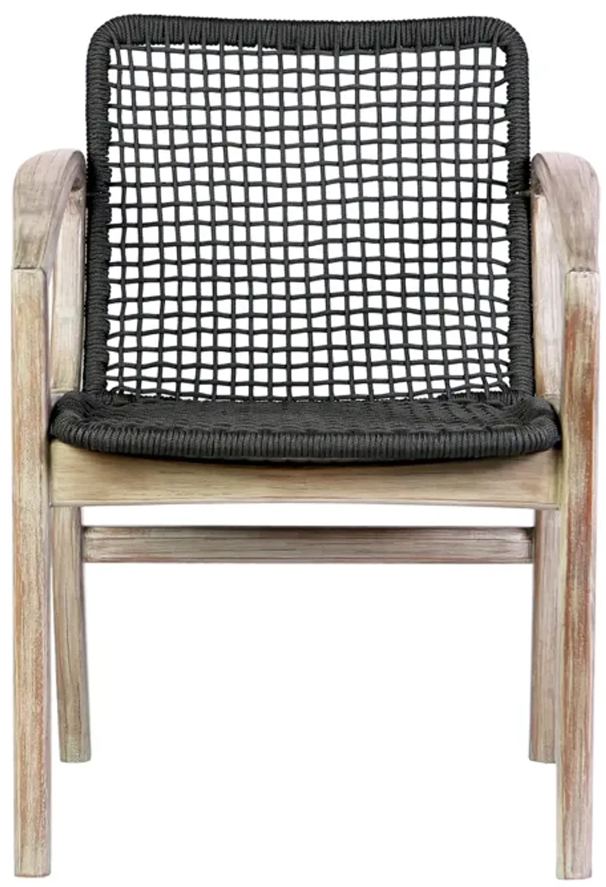 Tira 25 Inch Outdoor Patio Dining Chair, Brown Eucalyptus Frame, Woven Rope - Benzara