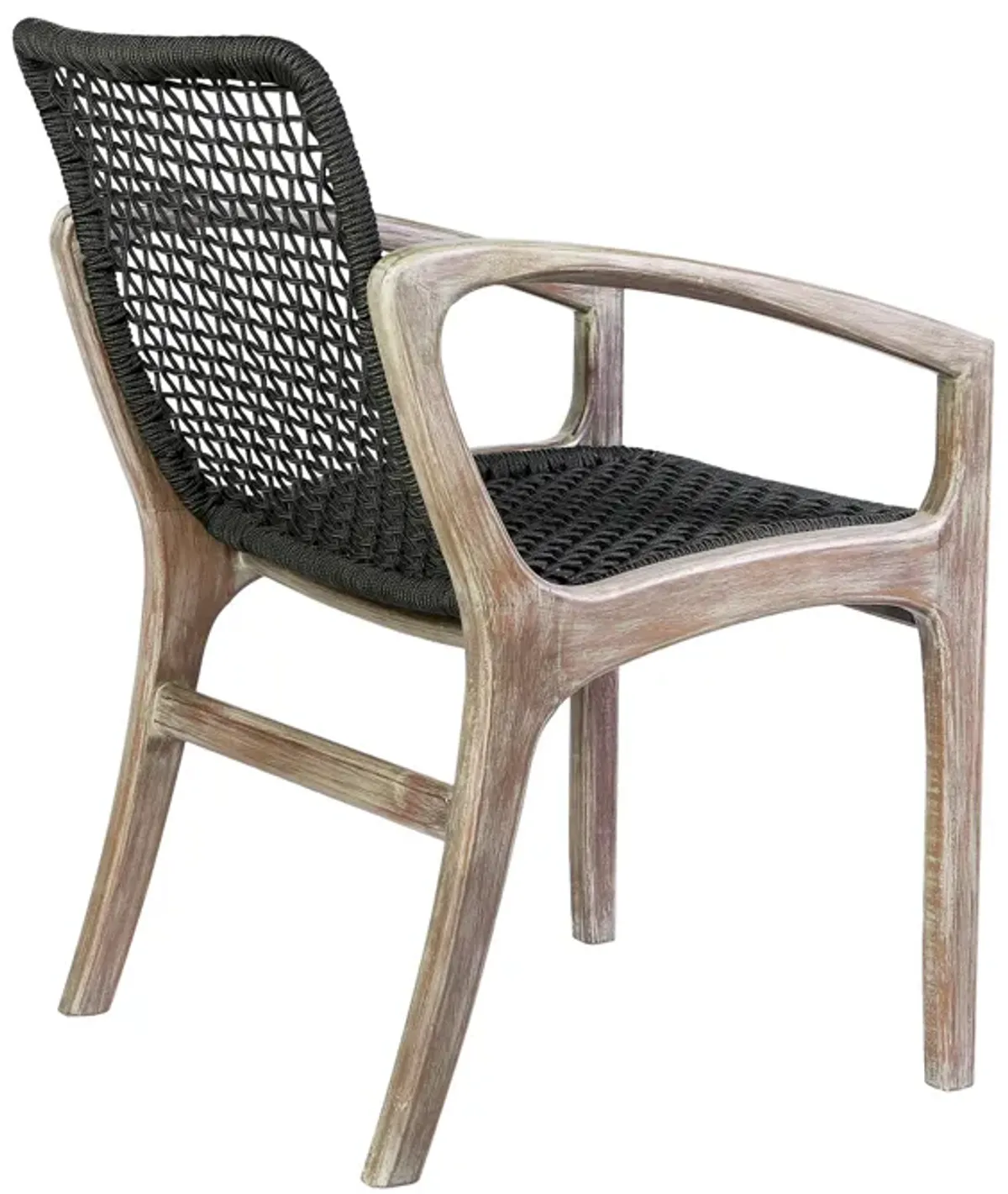 Tira 25 Inch Outdoor Patio Dining Chair, Brown Eucalyptus Frame, Woven Rope - Benzara