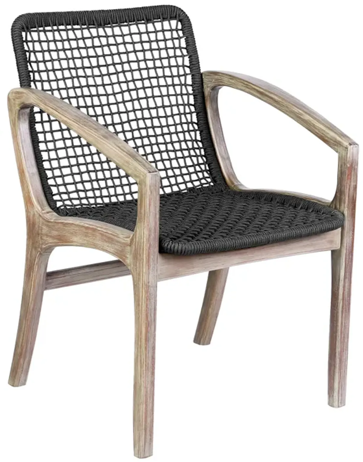 Tira 25 Inch Outdoor Patio Dining Chair, Brown Eucalyptus Frame, Woven Rope - Benzara