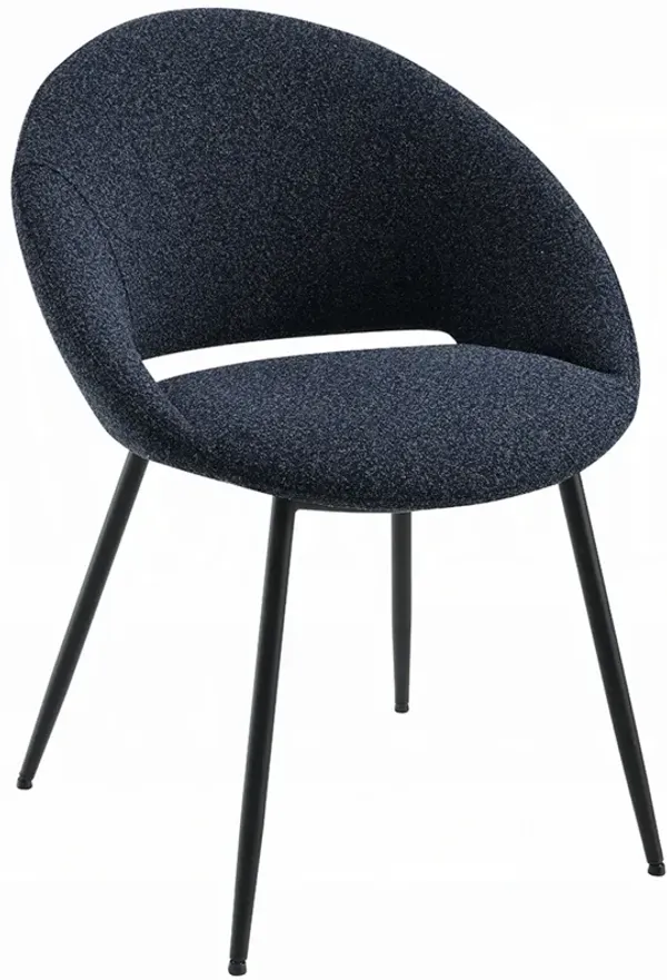 Laus Side Dining Chair Set of 2, Black Boucle, Sleek Black Metal Frame - Benzara