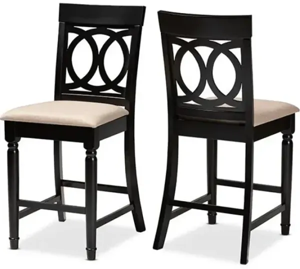 Fabric Upholstered Espresso Brown Finished 2-Piece Wood Counter Stool Set of 4