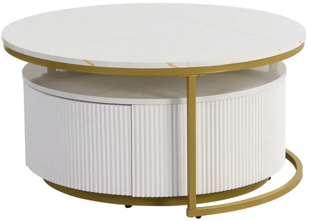 Merax Modern Round Nesting Coffee Table Fluted with Drawer
