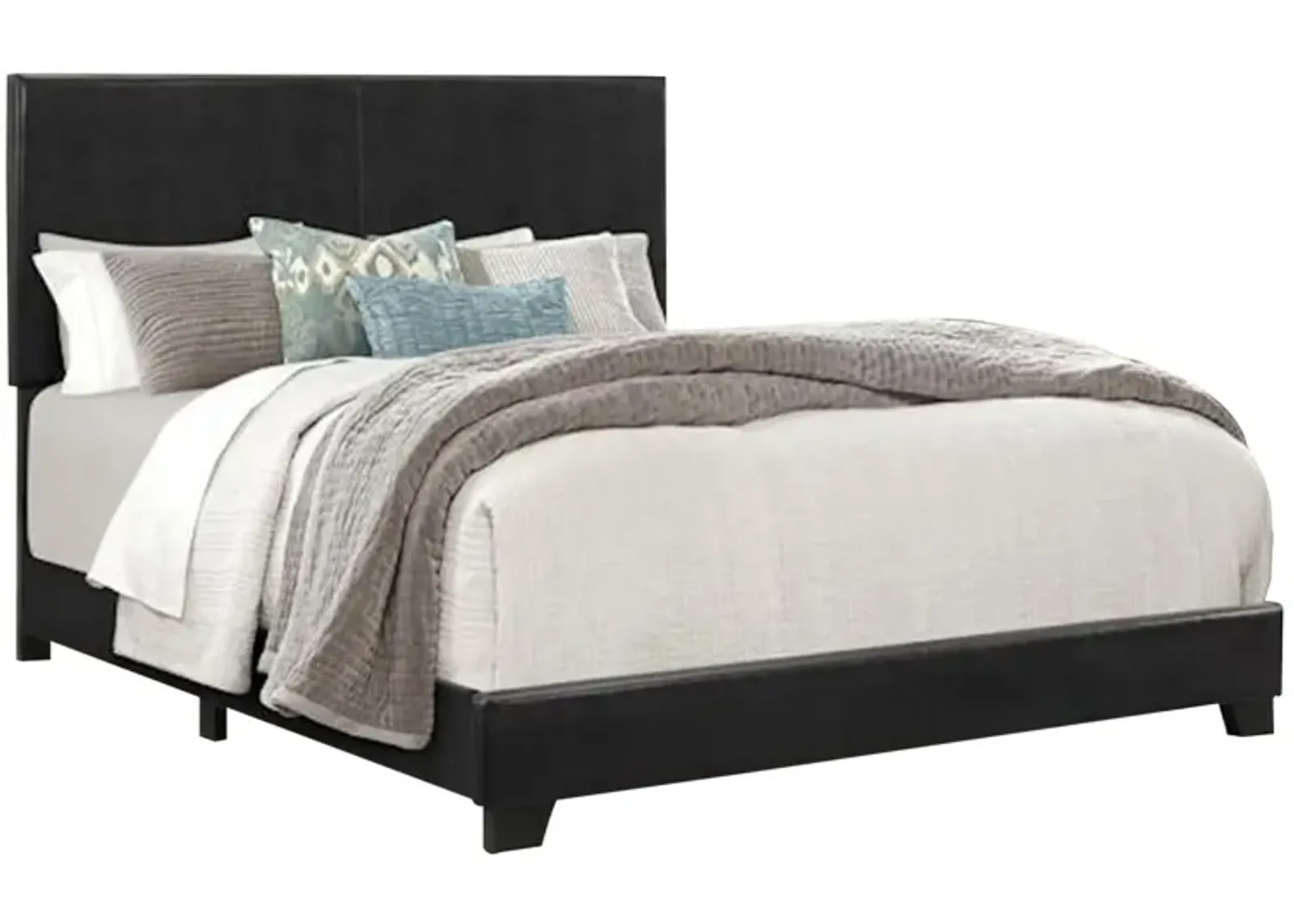 Shirin King Size Bed, Wood, Nailhead Trim, Upholstered Headboard, Black - Benzara