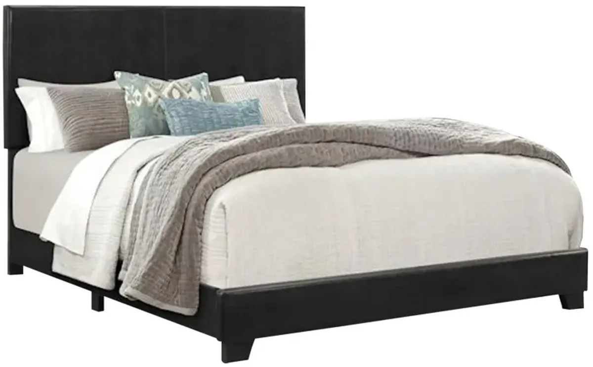 Shirin King Size Bed, Wood, Nailhead Trim, Upholstered Headboard, Black - Benzara