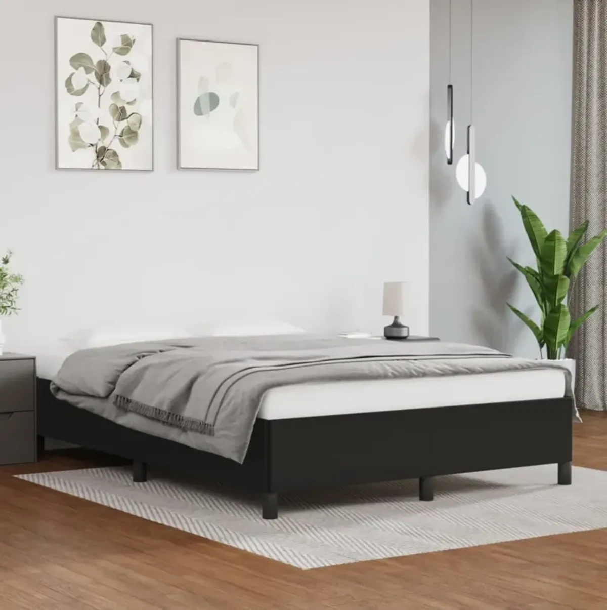 vidaXL Black Bed Frame - Queen Size, Faux Leather Material, Modern Design, Resistant, Durable, 59.8"x79.9" Mattress Compatibility, Easy Assembly