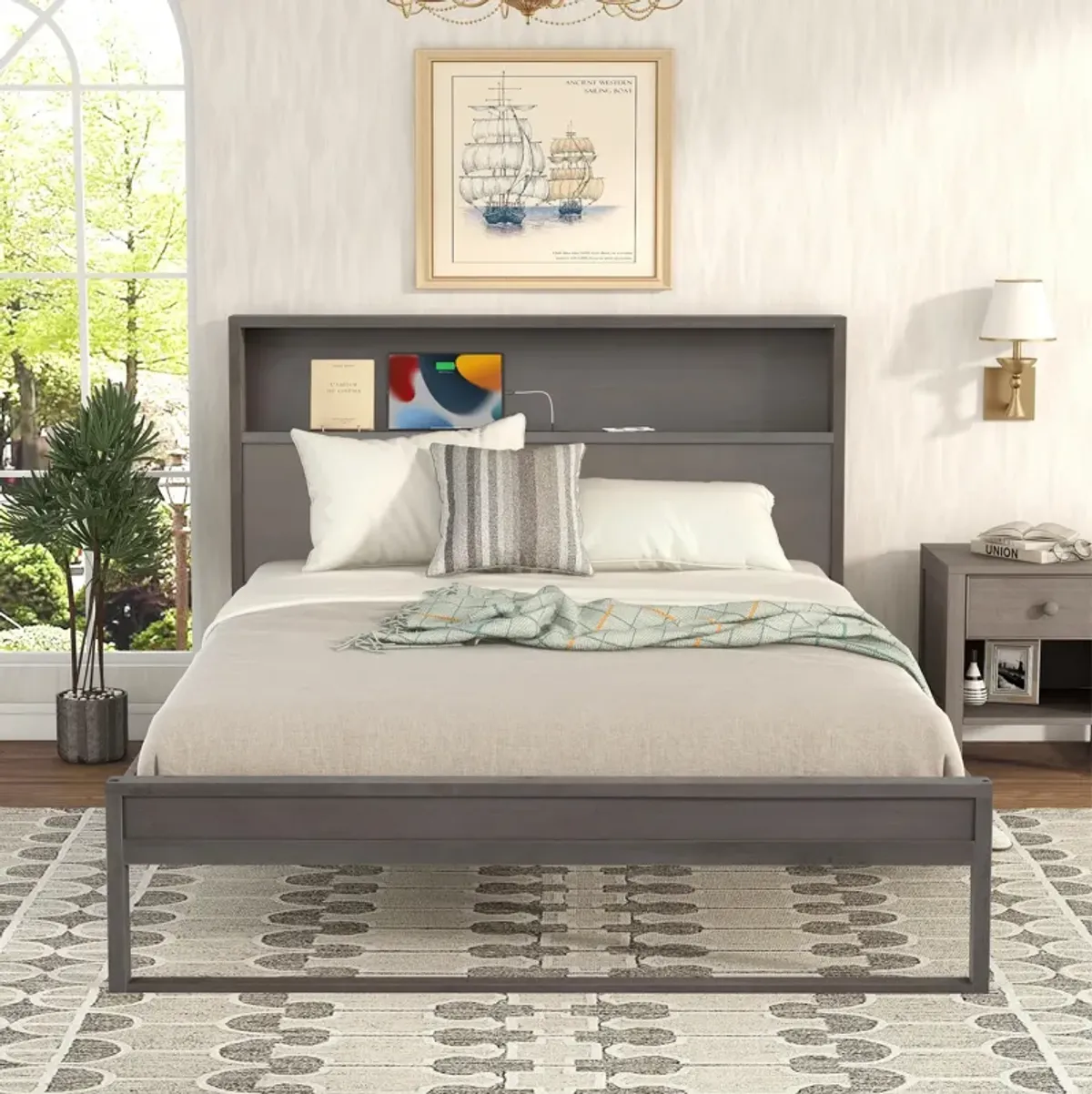 Merax Platform Bed with Storage Headboard