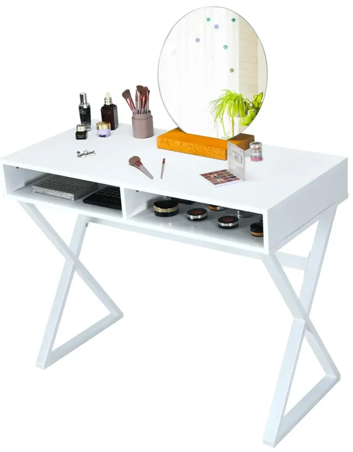 Modern Computer Desk Makeup Vanity Table with 2 Storage Compartments