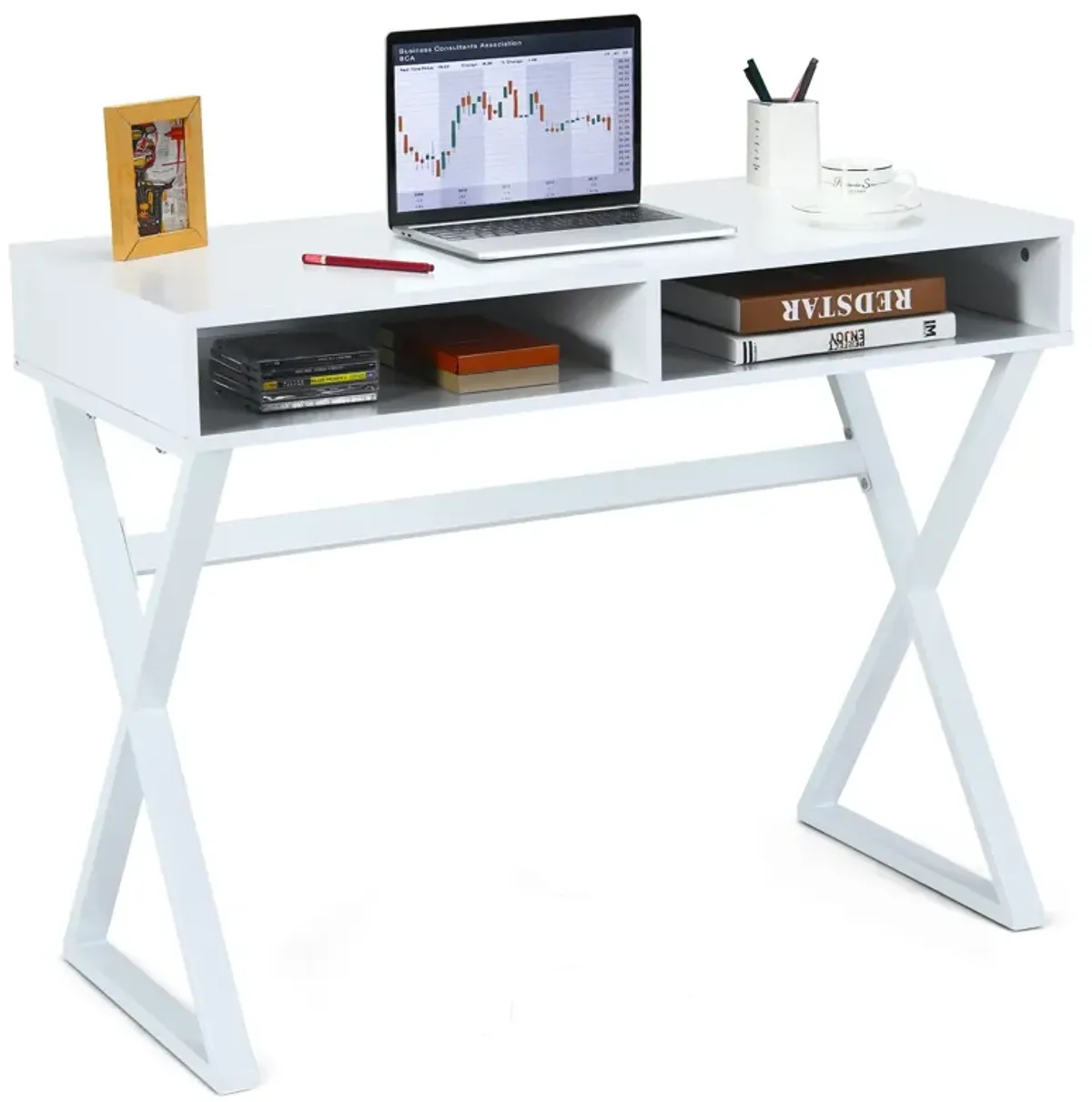 Modern Computer Desk Makeup Vanity Table with 2 Storage Compartments