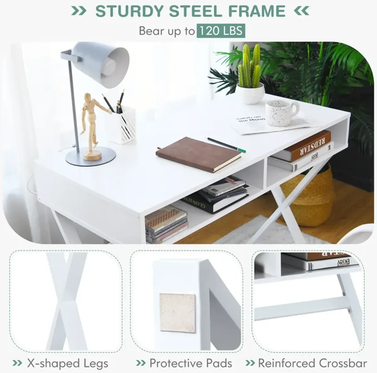 Modern Computer Desk Makeup Vanity Table with 2 Storage Compartments