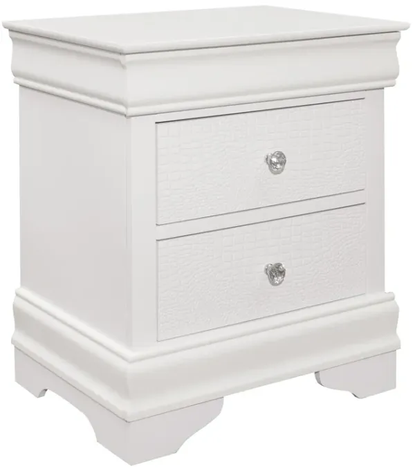 Teich 24 Inch Wood Nightstand, 2 Drawers, Textured Panels, Crisp White-Benzara