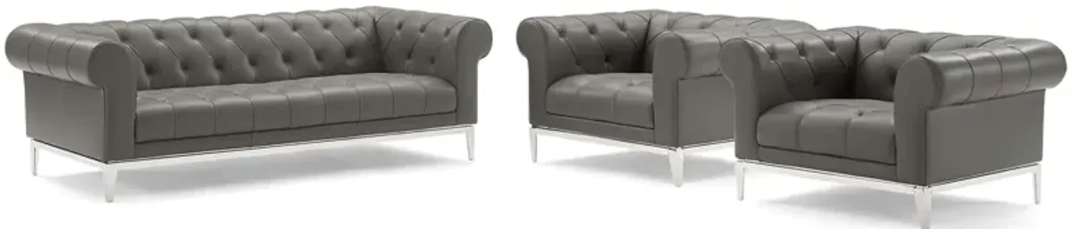 Idyll Tufted Upholstered Leather 3 Piece Set Gray