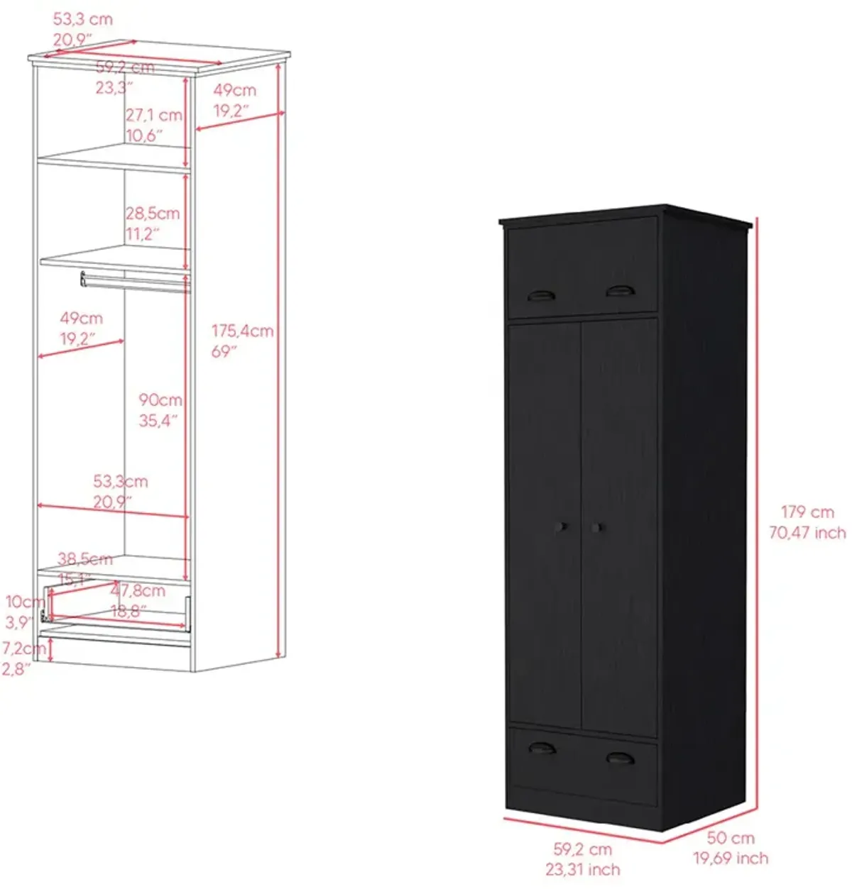 Armoire Dumas, Bedroom, Black