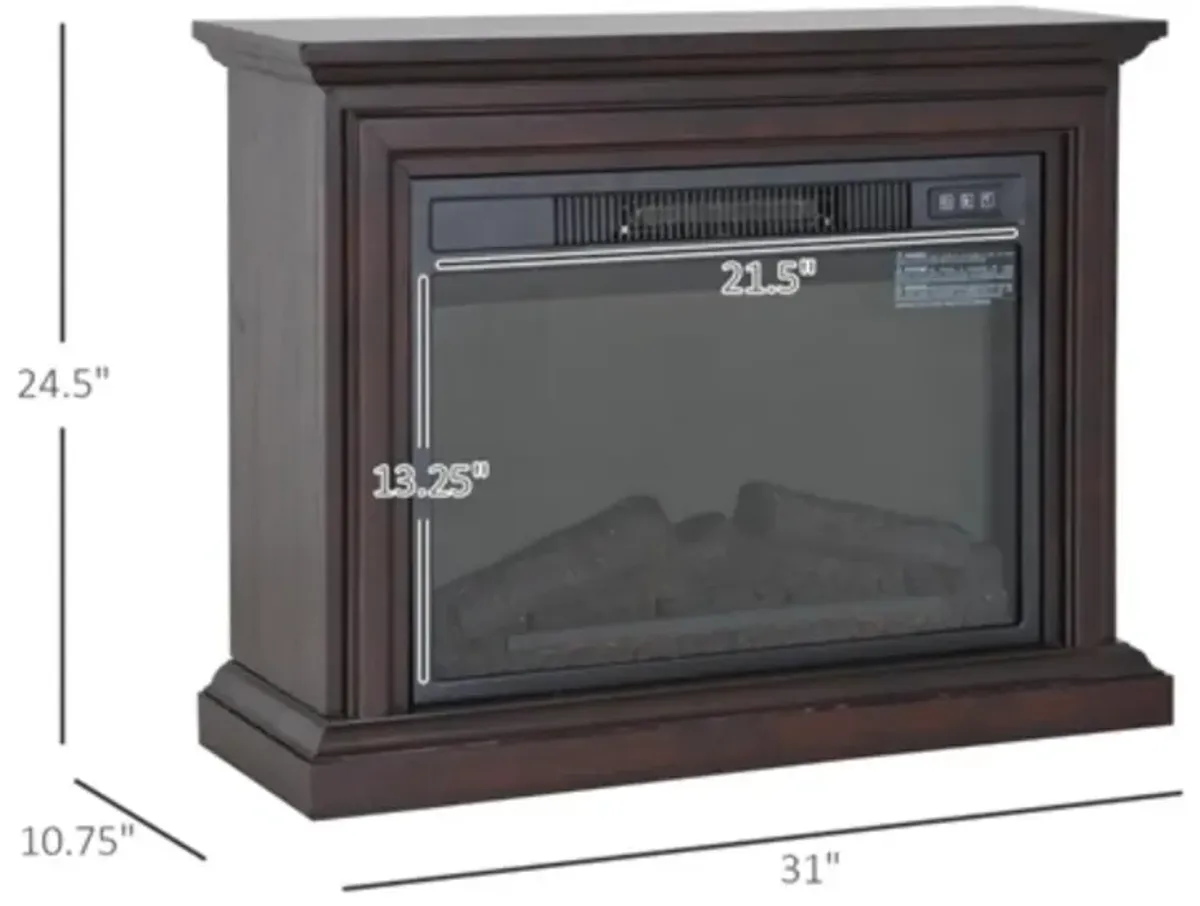 31 inch Dark Brown Electric Fireplace Heater Dimmable Flame Effect and Mantel w/ Remote Control