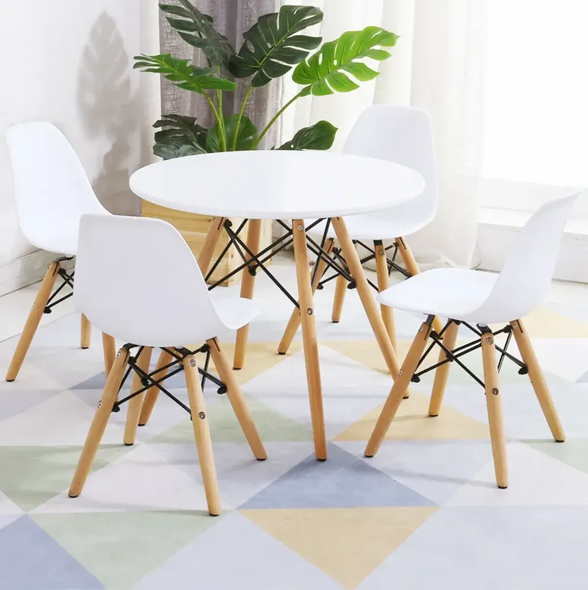 5 Pieces Kids Mid-Century Modern Table Chairs Set