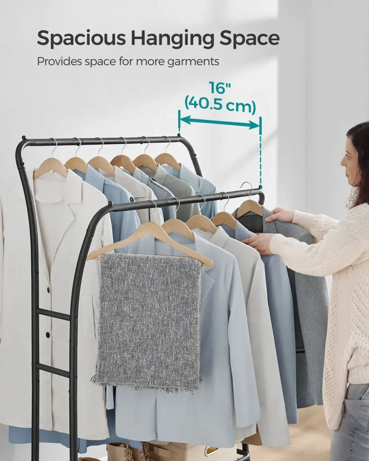 Heavy-Duty Double-Rod Clothes Rack Adjustable Garment Storage with Sturdy Design