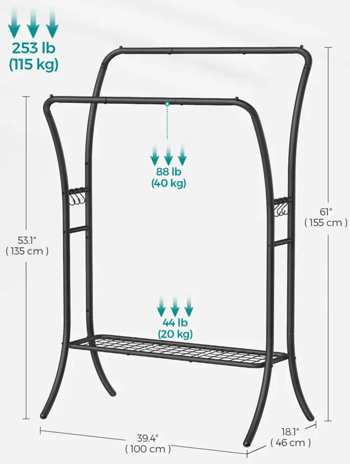 Heavy-Duty Double-Rod Clothes Rack Adjustable Garment Storage with Sturdy Design