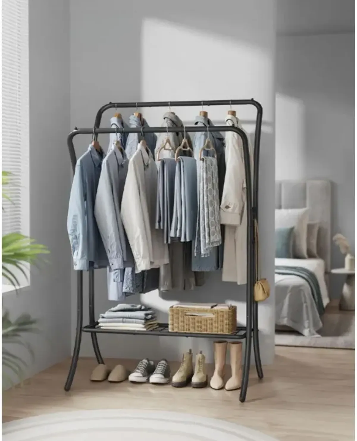 Heavy-Duty Double-Rod Clothes Rack Adjustable Garment Storage with Sturdy Design