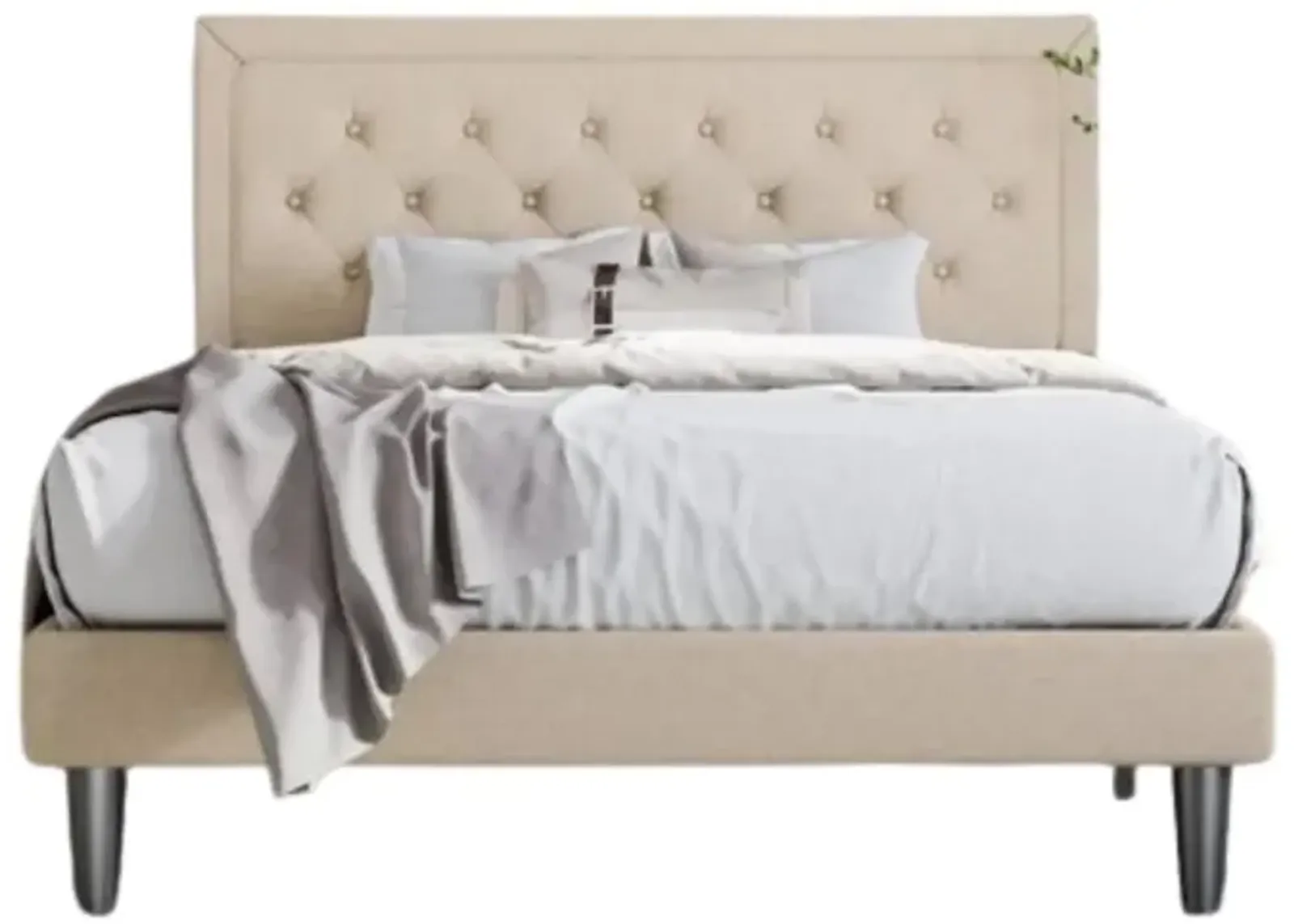 Hivvago King Adjustable Height Platform Bed Frame with Beige Upholstered Headboard