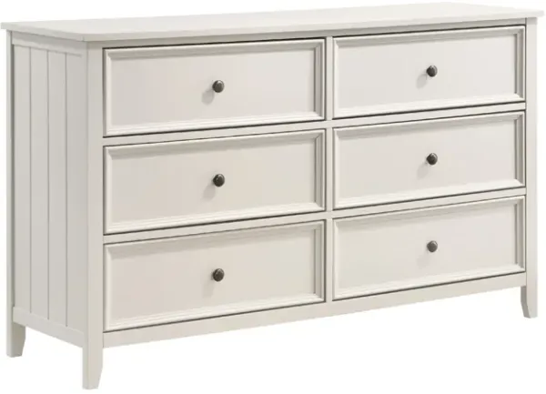 Etgo 60 Inch Dresser, White Melamine Veneer, 6 Spacious Drawers - Benzara
