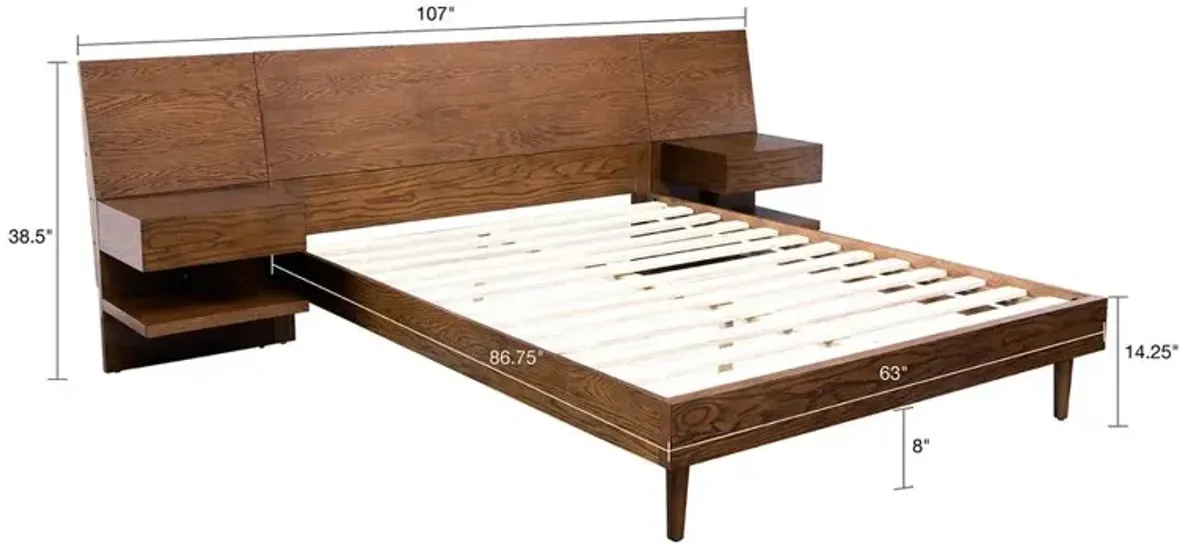 Belen Kox Bed with 2 Nightstands - Pecan, Queen Size, Belen Kox