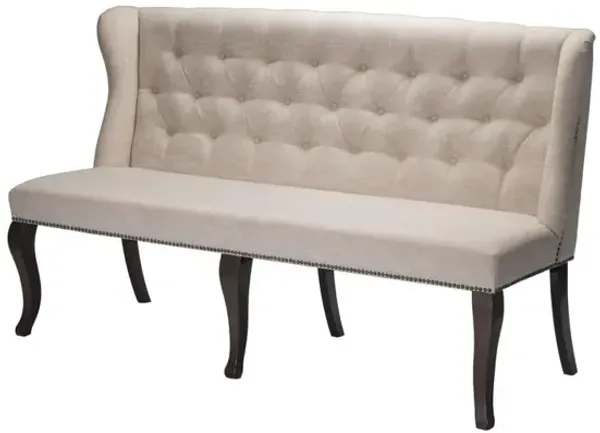 Best Quality Furniture Classic Upholstered Bench in Linen Fabric w/Tufted Style Back & Nailhead Trim, Beige