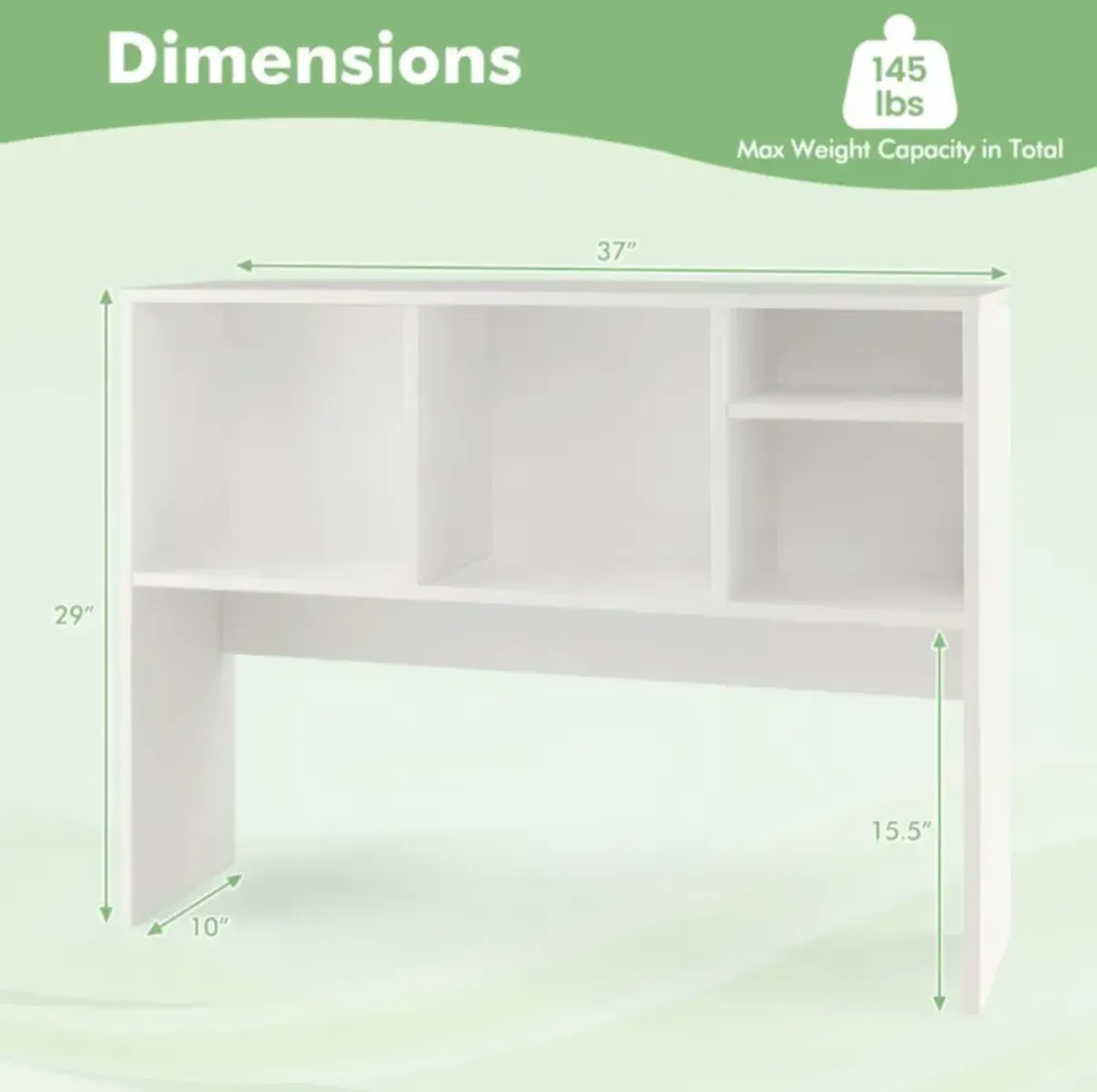 Hivvago Computer Desktop Bookcase with 4 Cubbies and Open Back Compartment