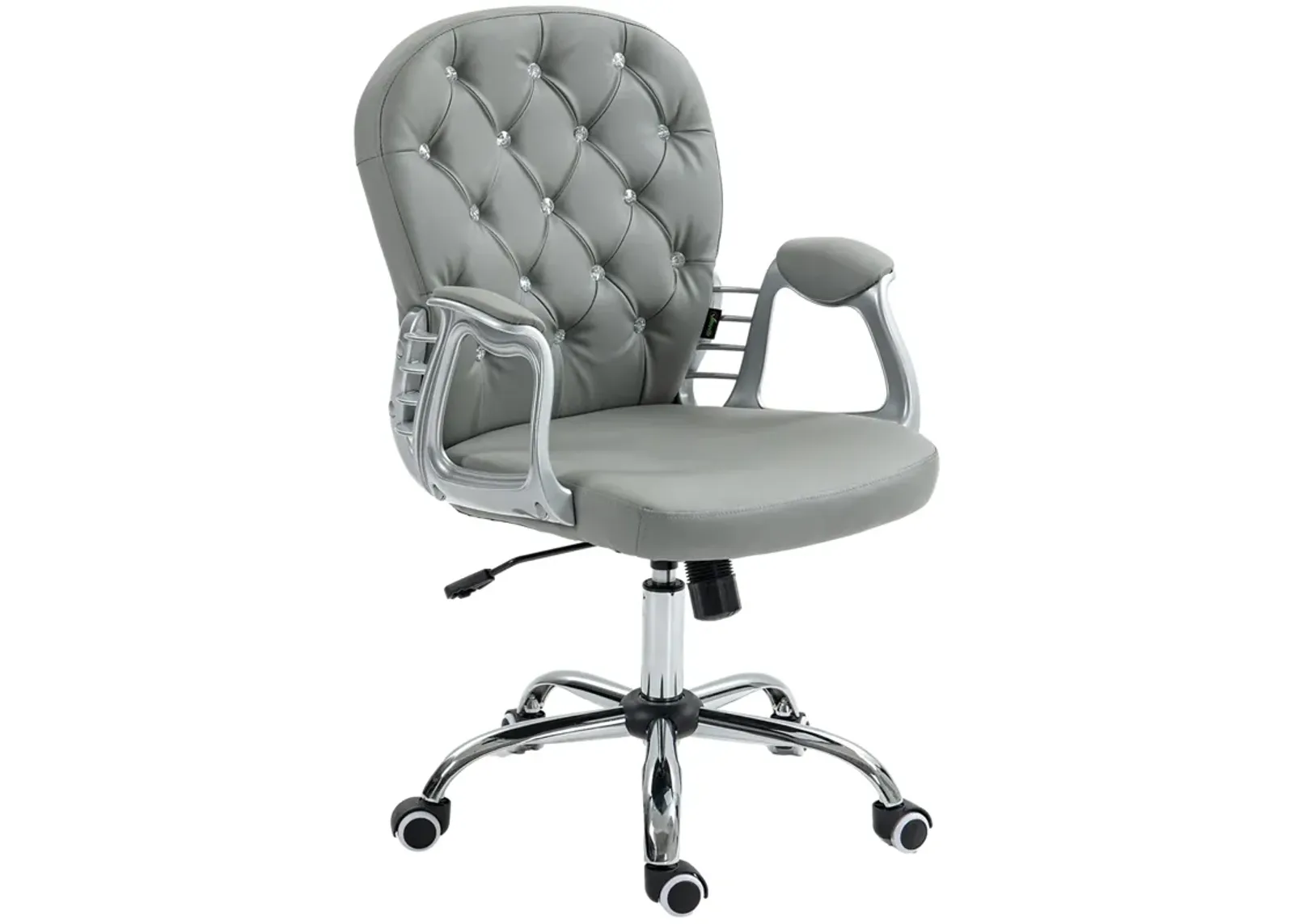 Gray PU Leather Desk Chair: Tufted, Padded Arms, Adjustable