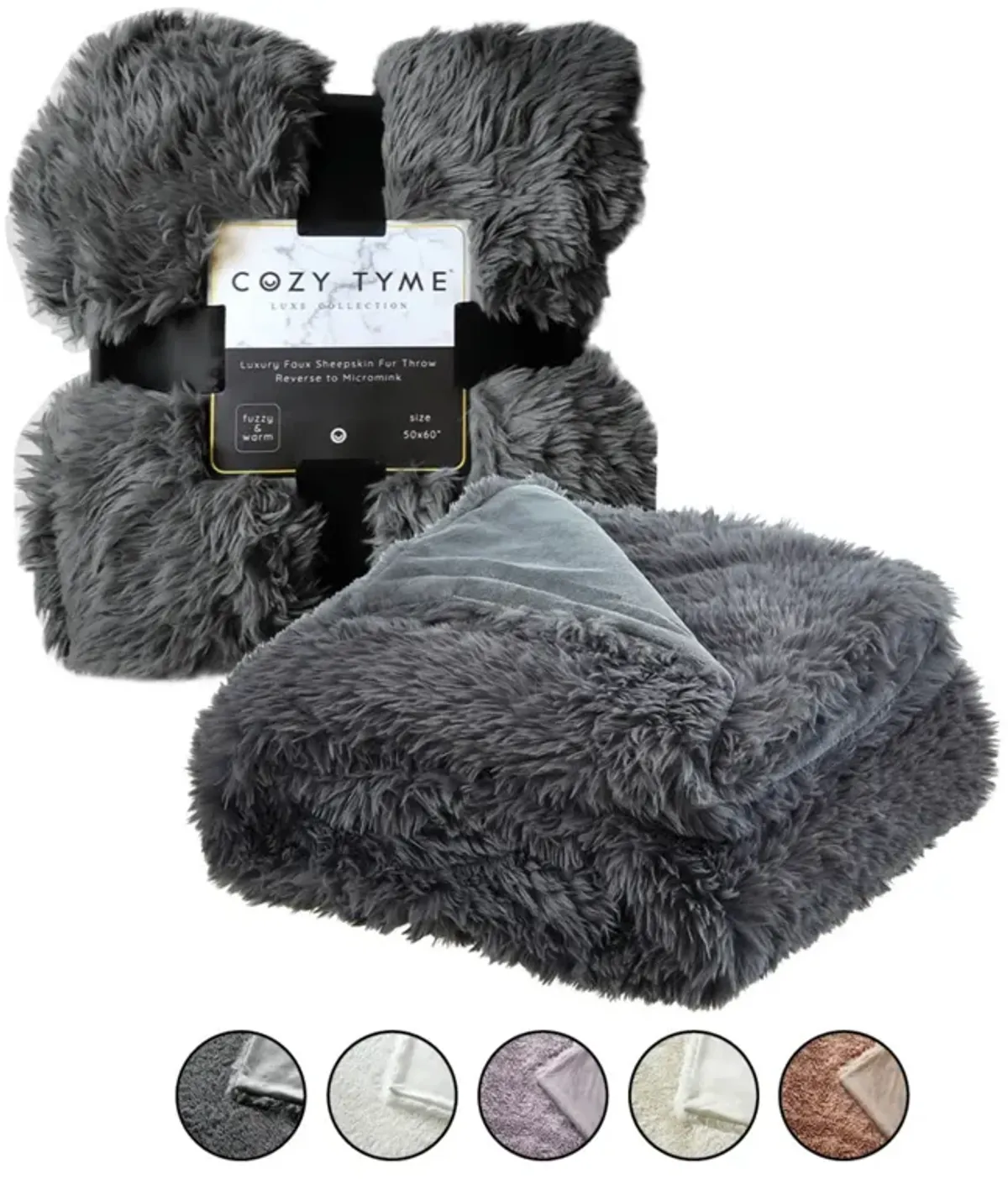 Cozy Tyme Labelle Faux Lamb Fur Throw 50"x60"