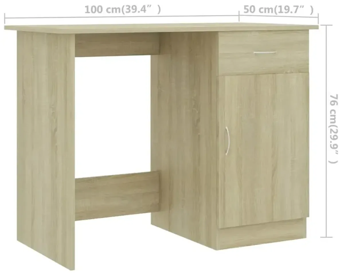 vidaXL Desk Sonoma Oak 39.4"x19.7"x29.9" Chipboard, 801083