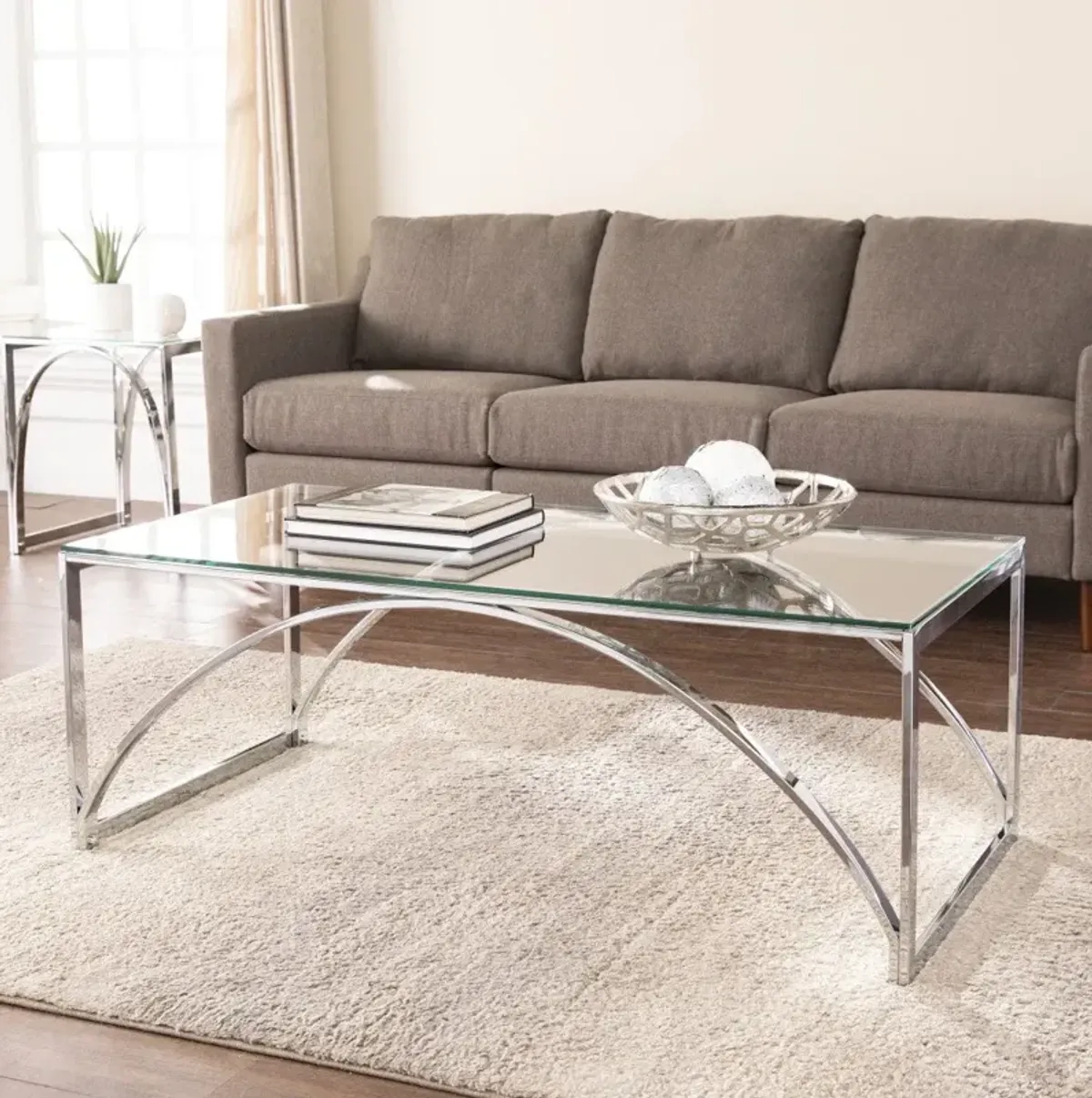 Hivvago 48" Chrome Glass And Metal Rectangular Coffee Table