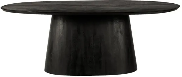 Jano Dining Table, 79 Inch Oblong Top with Tapered Pedestal Base, Sandblasted Black Mango Wood