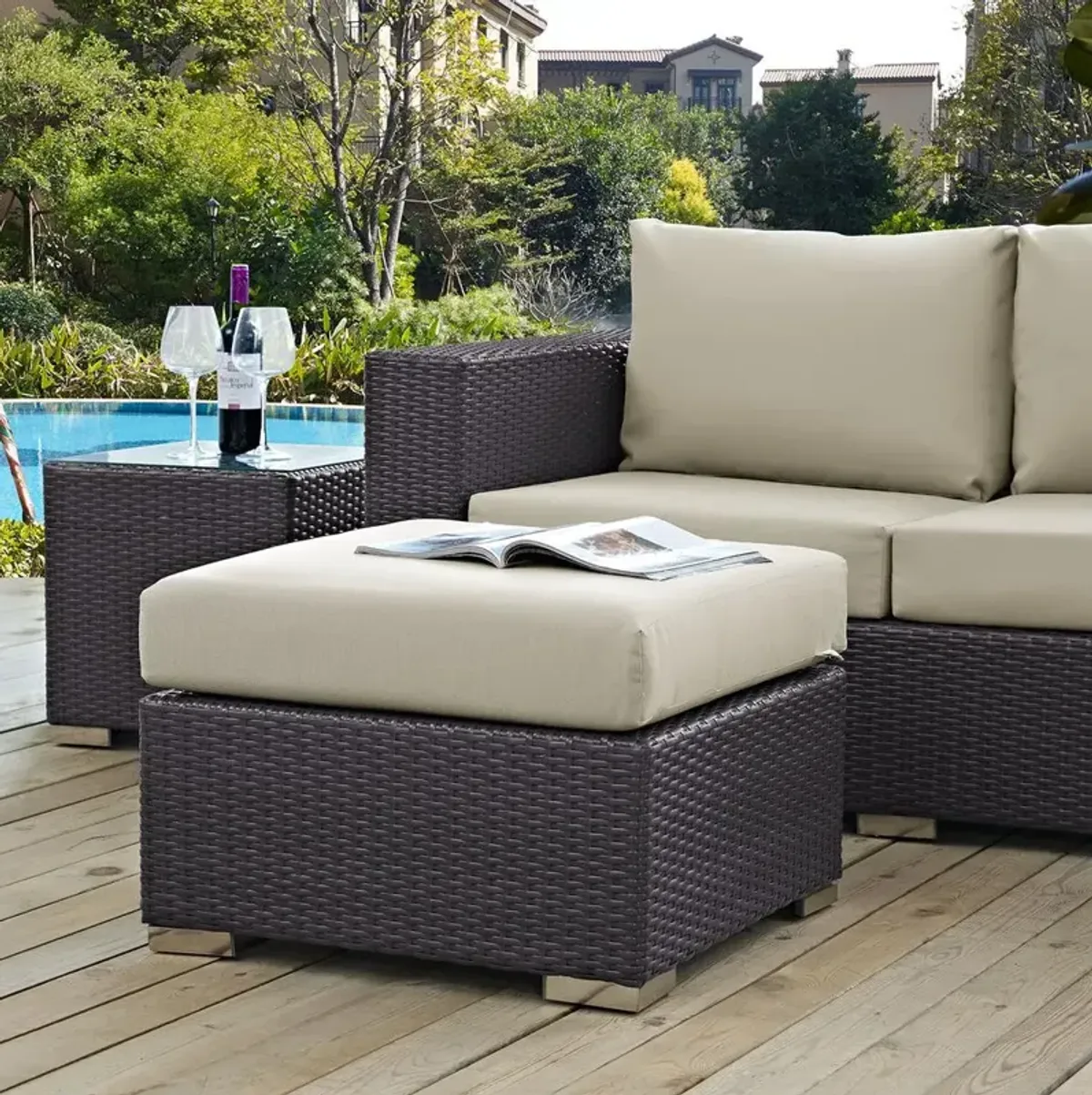 Modway Convene Outdoor Patio Fabric Square Ottoman