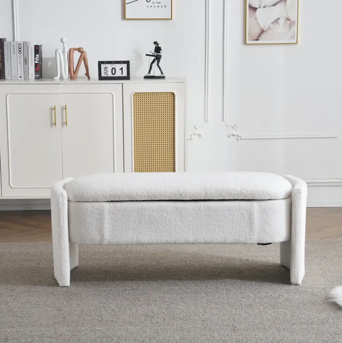 Merax Elegant Boucle Fabric Storage Ottoman Bench